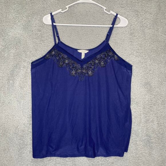 Soma L sleep tank night lace adjustable strap stretch soft navy blue lightweight - Picture 1 of 8
